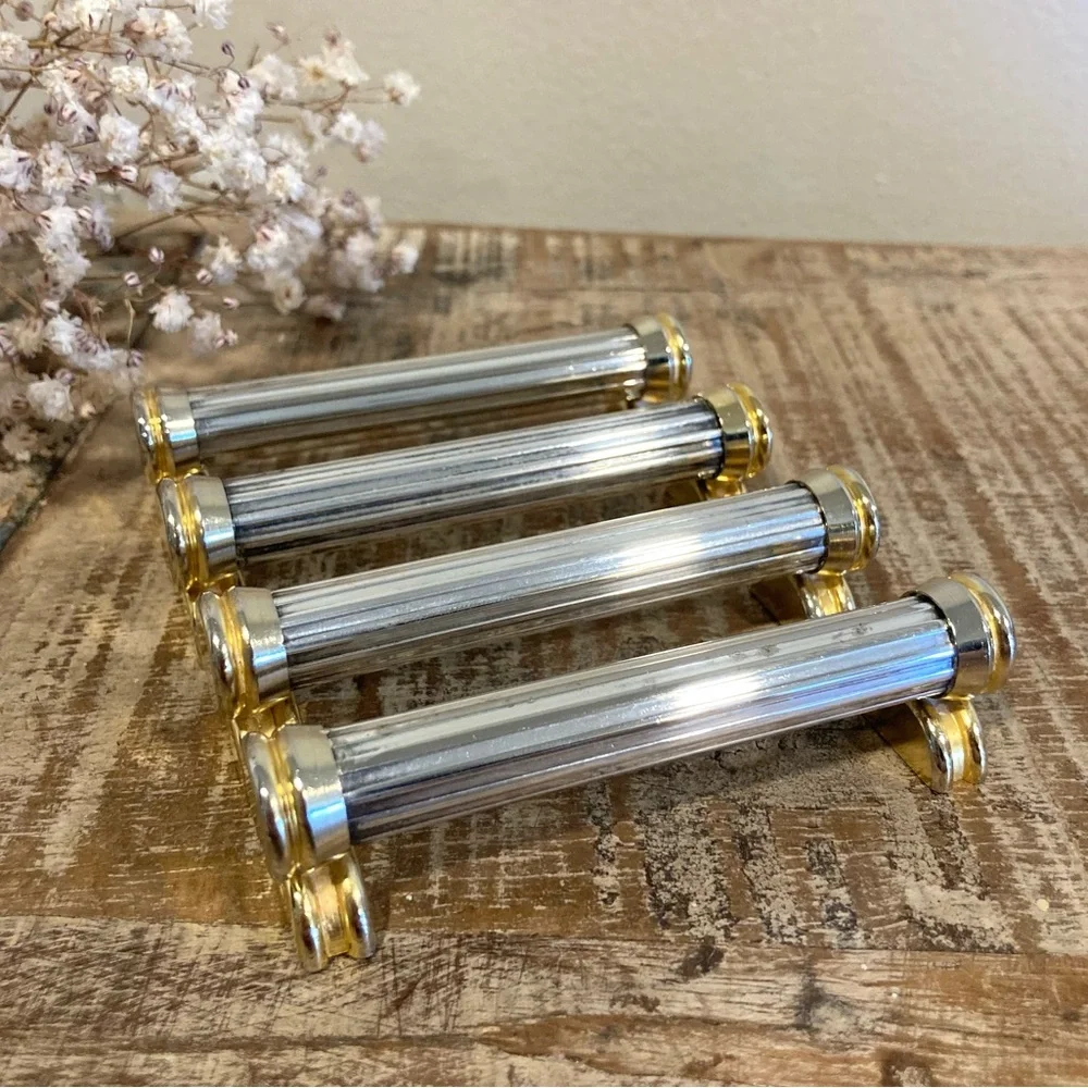 4 Knife Rests Chopstick Rests Signed SL Silver Plated and Gold Tone Vintage